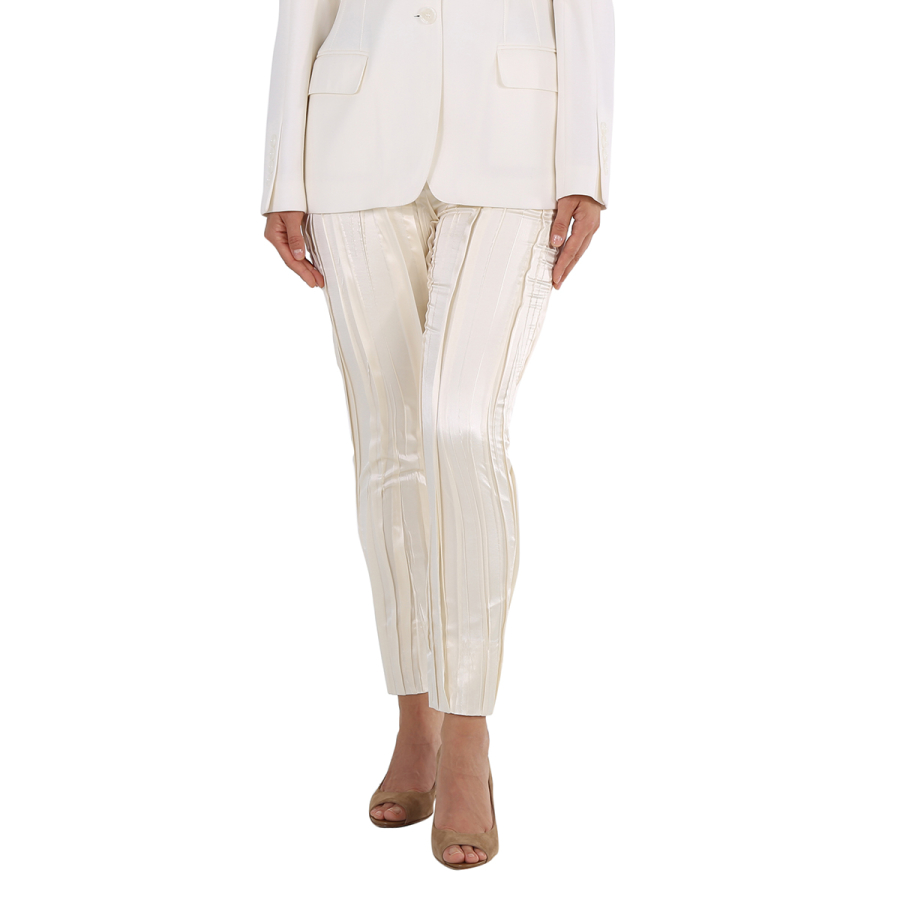 Saint Laurent White Crinkle-Effect Tailored Trousers