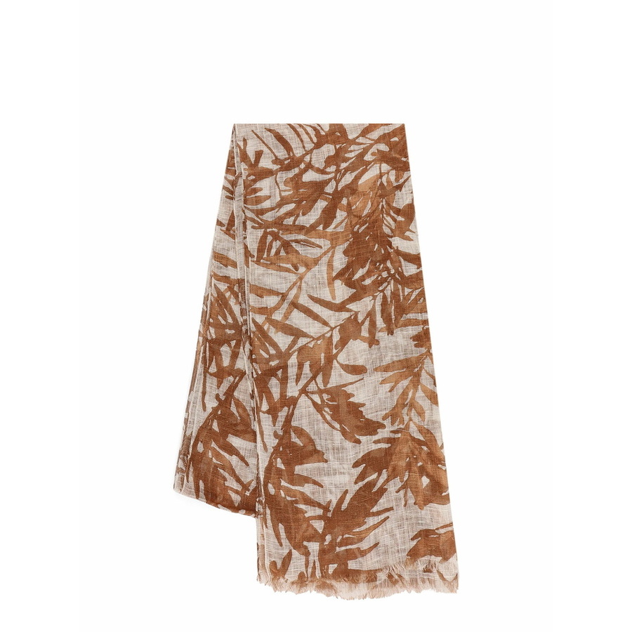 Brunello Cucinelli Womens Brown Linen Blend Scarf Silver Accessories & Slg