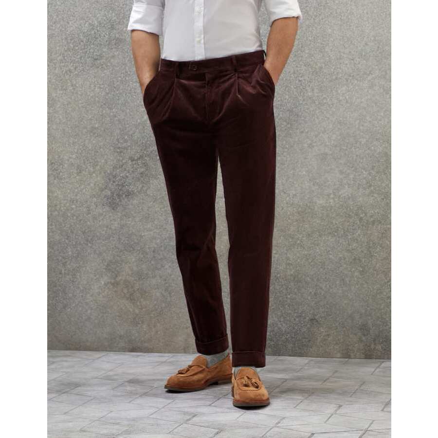 Brunello Cucinelli Mens Plum Cotton Corduroy Trousers