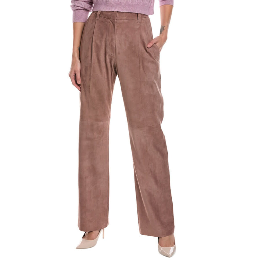 Brunello Cucinelli Old Pink Leather Wide-Leg Trousers
