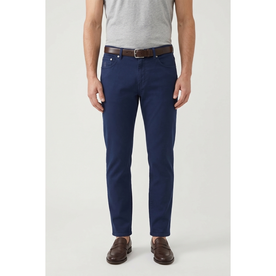 Brunello Cucinelli Traditional Fit Cotton-Blend Trousers — Blue