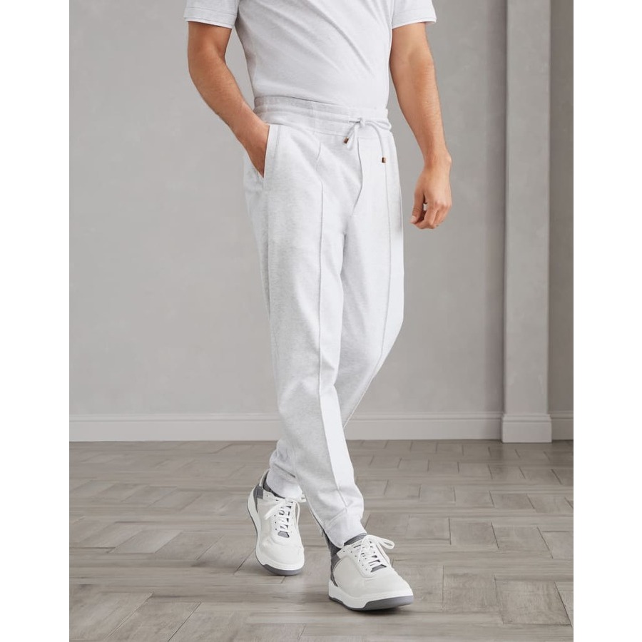 Brunello Cucinelli Men's Pearl Gray Cotton Blend Gym Trousers