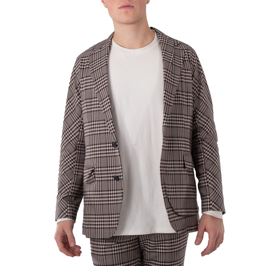 Kolor Mens Beige Gun Club Plaid Single Breasted Blazer