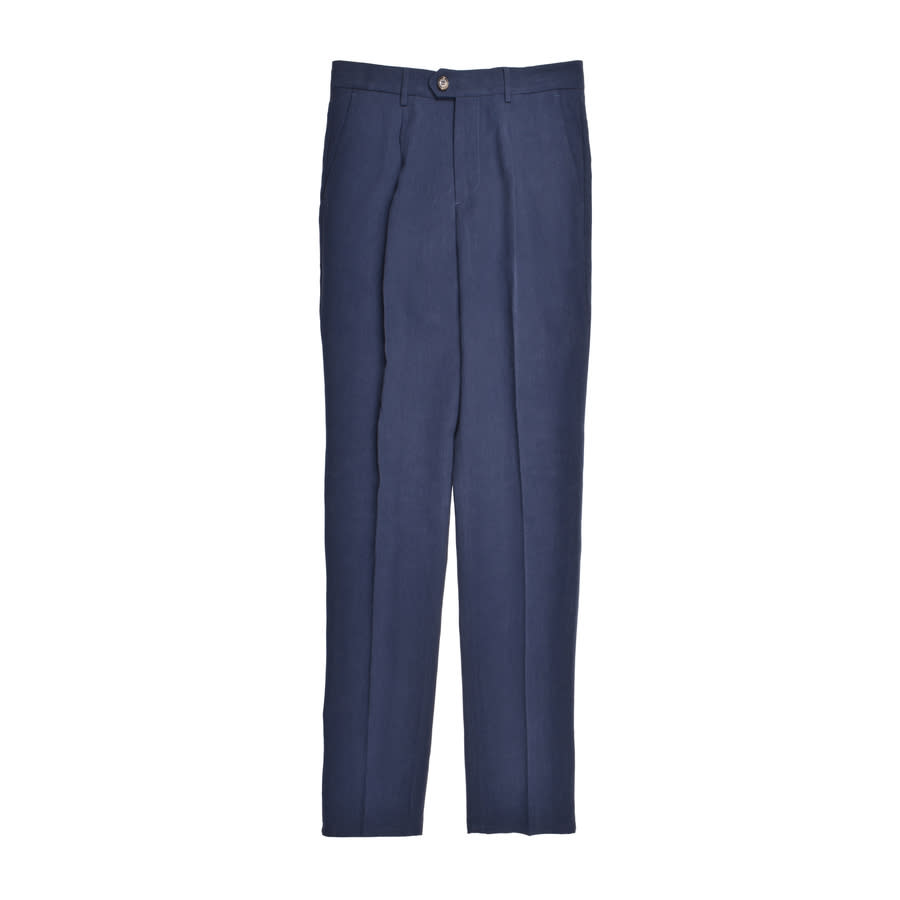 Brunello Cucinelli Blue Linen Dress Trousers