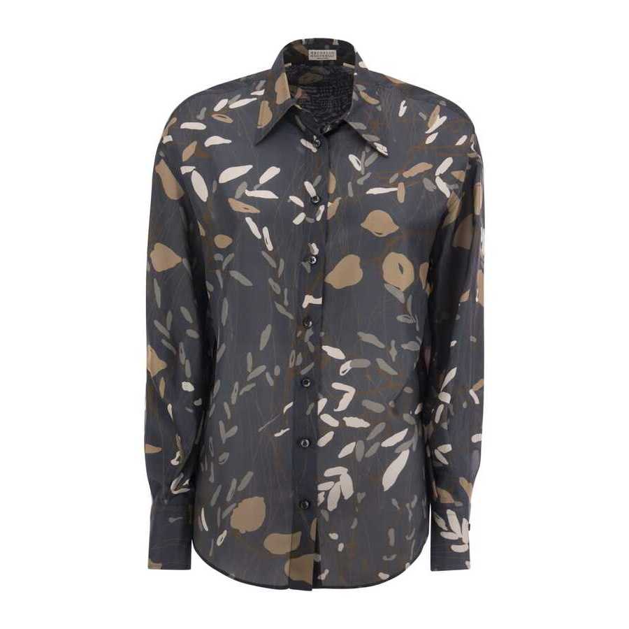Brunello Cucinelli Blue Patterned Button-Up Shirt
