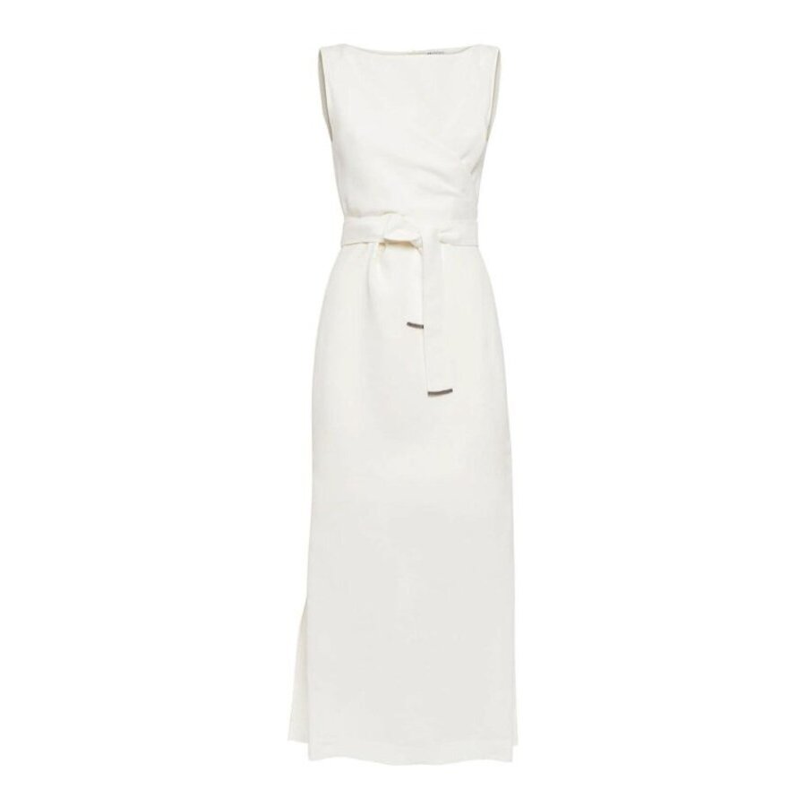 Brunello Cucinelli Wooff White Sleeveless Long Dress