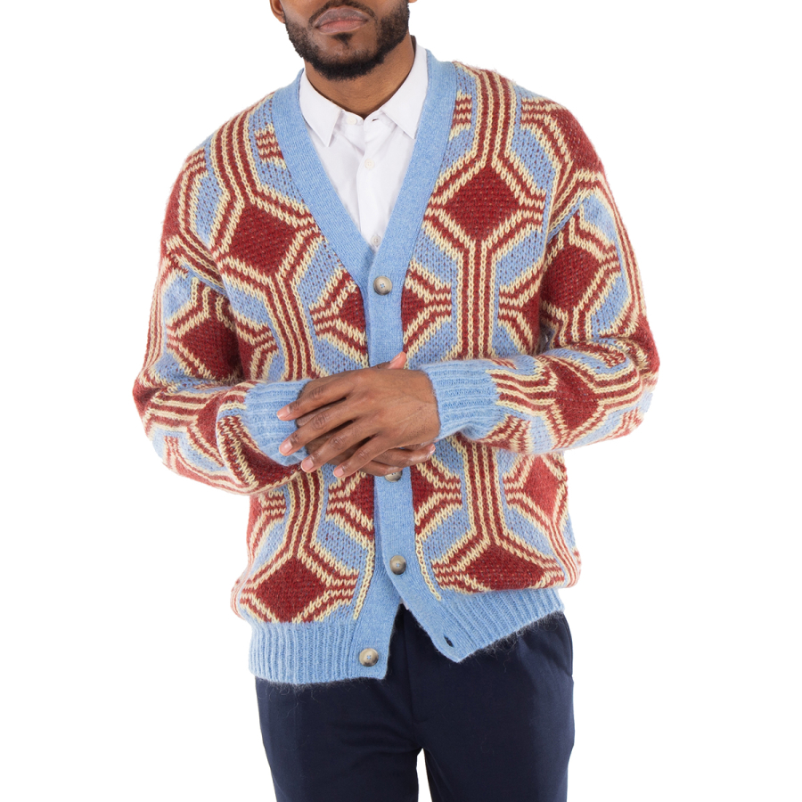 Drole De Monsieur Mens Dark Red Mohair Geometrique Le Cardigan