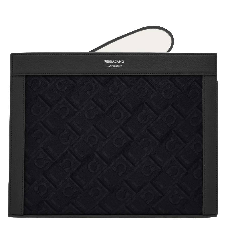 Ferragamo Monogram Compact Pouch In Black