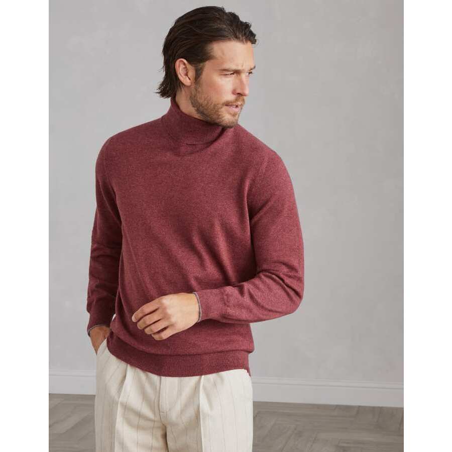 Brunello Cucinelli Mens Bordeaux Wool Turtleneck Sweater