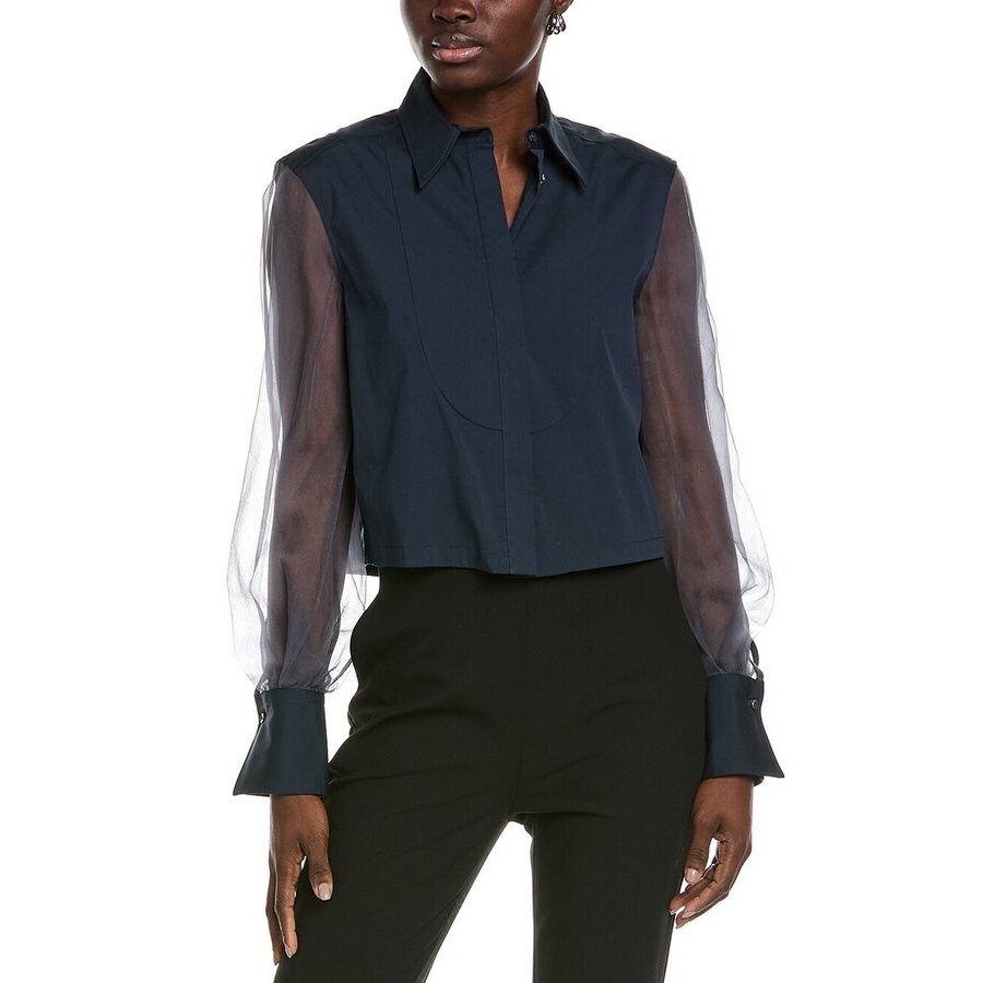 Brunello Cucinelli Women's Navy Shirt With Sheer Sleeves