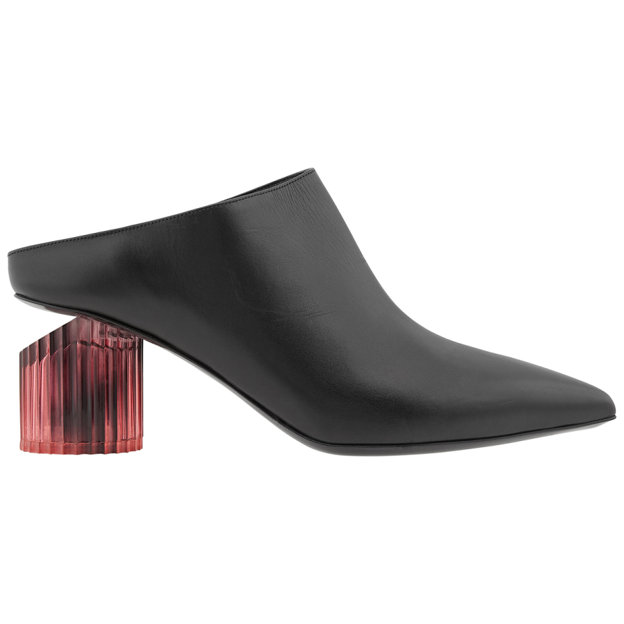 Roberto Cavalli Ladies Black Sabot Calf Leather Pointed-Toe Mules