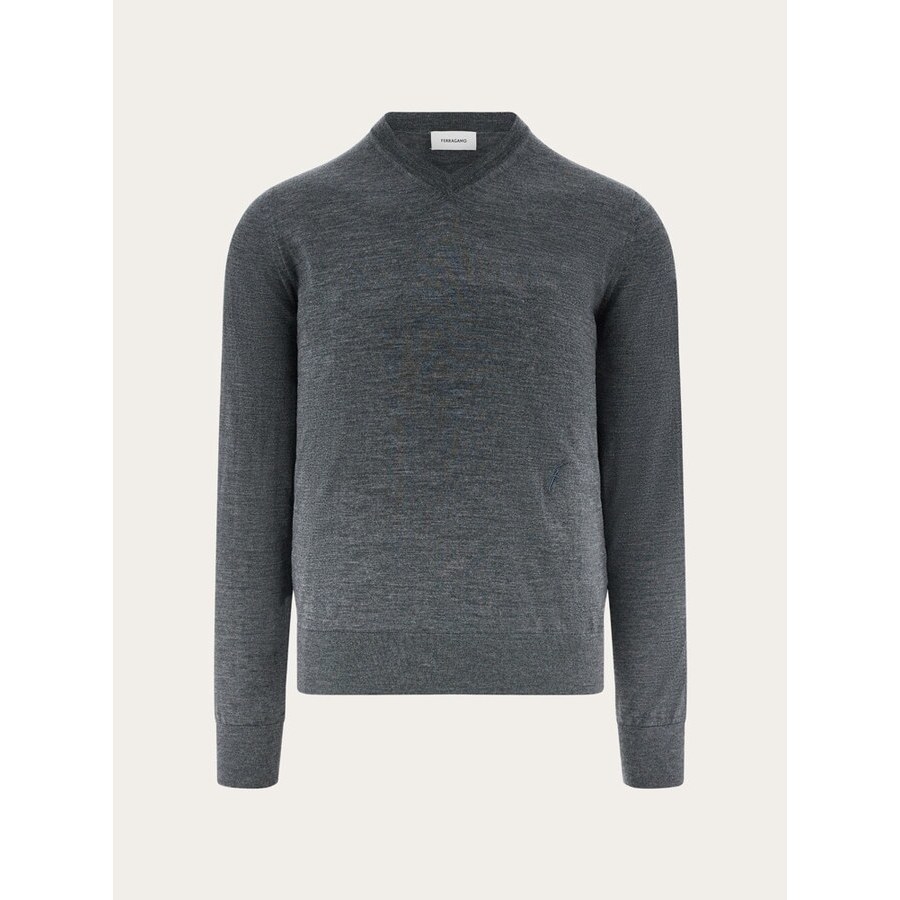 Ferragamo Charcoal Wool V Neck Sweater
