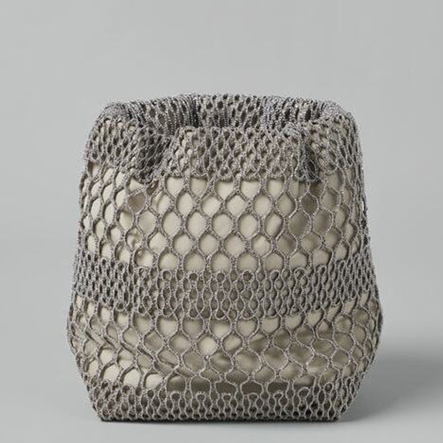 Brunello Cucinelli Beige Mesh Pouch Bag