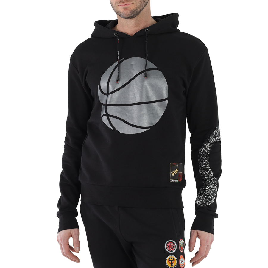 Roberto Cavalli Mens Black Basketball Print Cotton Hoodie