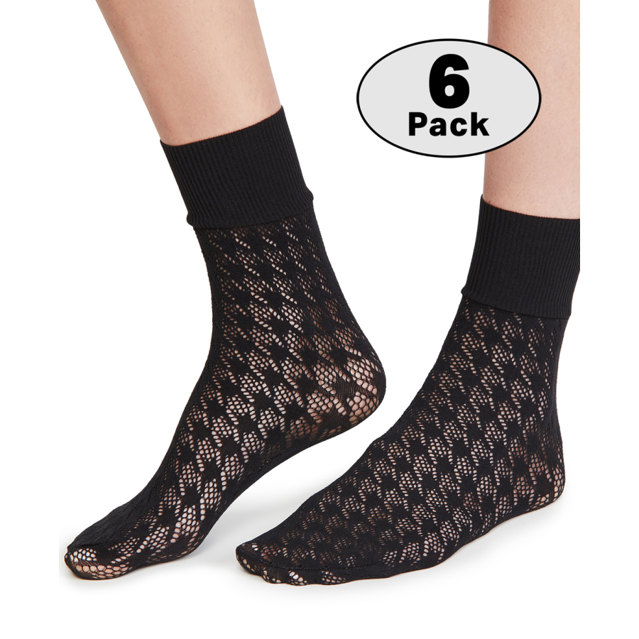 Wolford Black Dylan Houndstooth Net Socks Set of 6