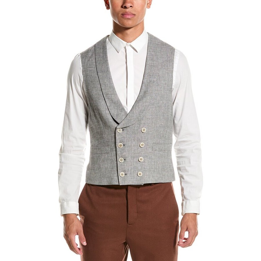 Brunello Cucinelli Mens Light Grey Wool Silk Vest Brown Clothing