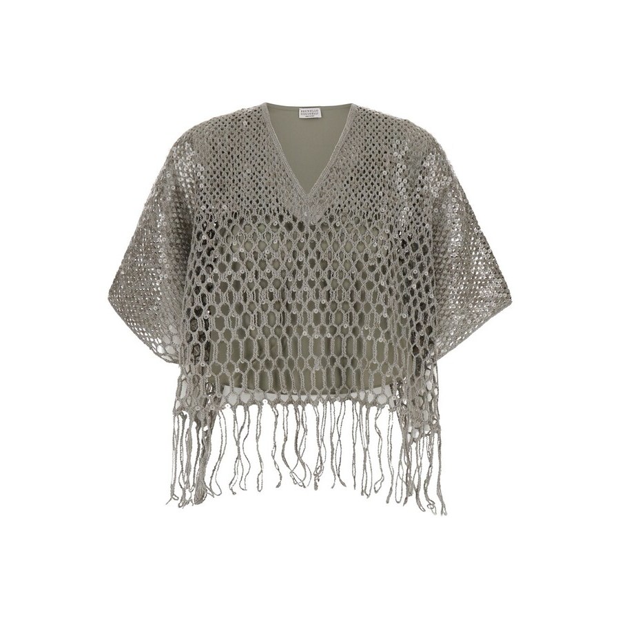 Brunello Cucinelli Wolight Grey Linen Sweater
