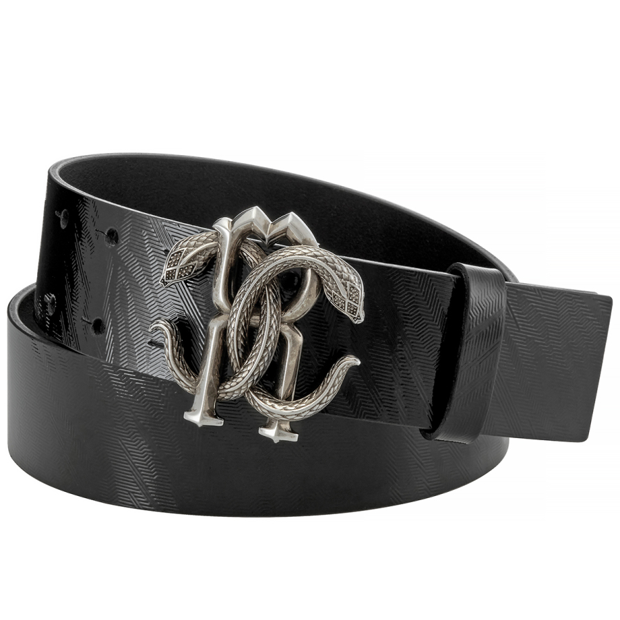 Roberto Cavalli Mens Black RC Logo Calf Leather Belt
