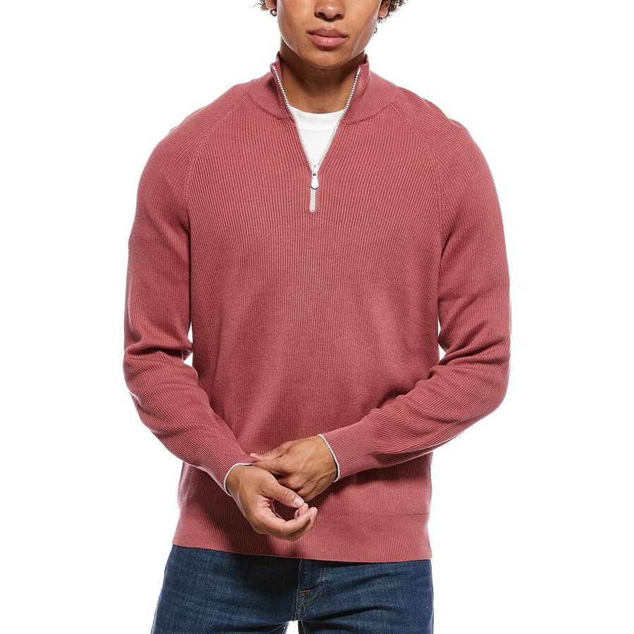 Brunello Cucinelli Half-Zip Cotton Sweater — Raspberry