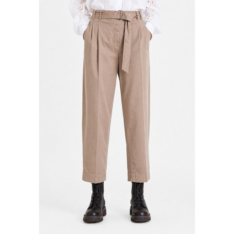 Brunello Cucinelli Women's Beige Cotton Belted Trousers
