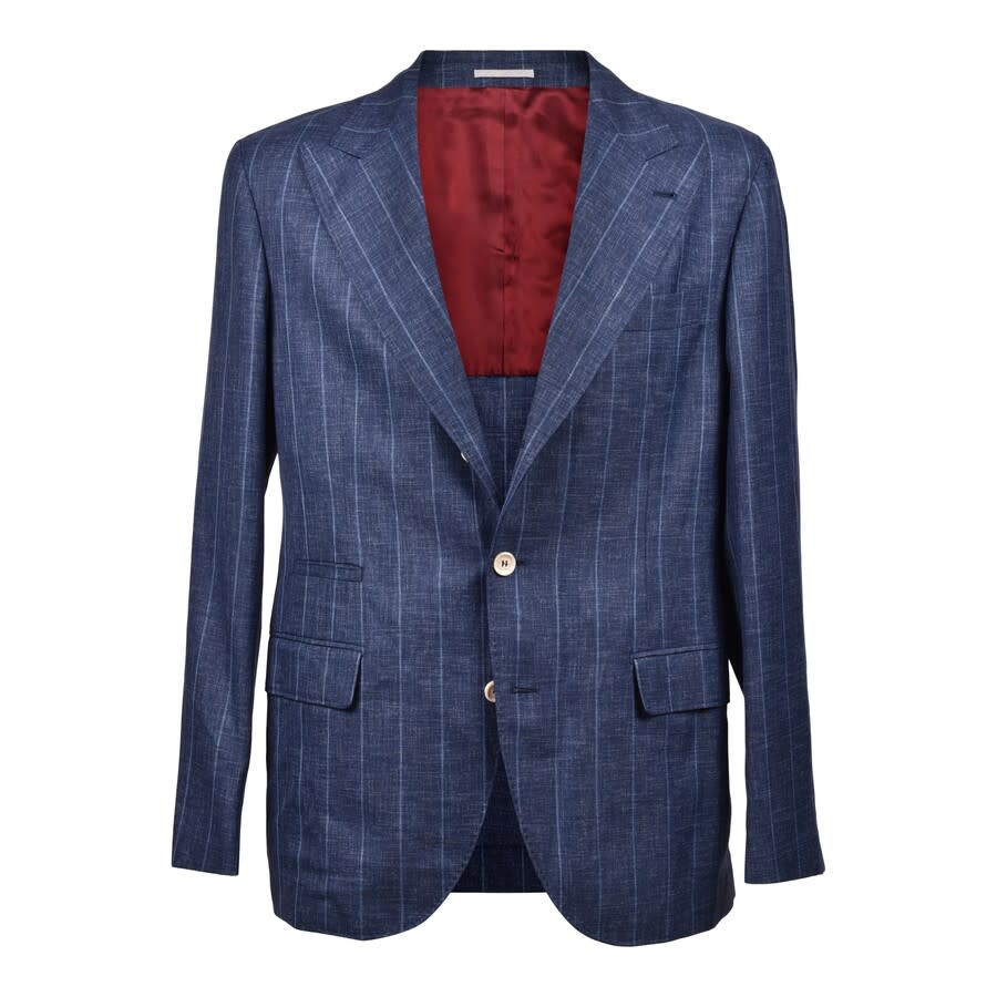 Brunello Cucinelli Blue Virgin Wool Pinstriped Suit