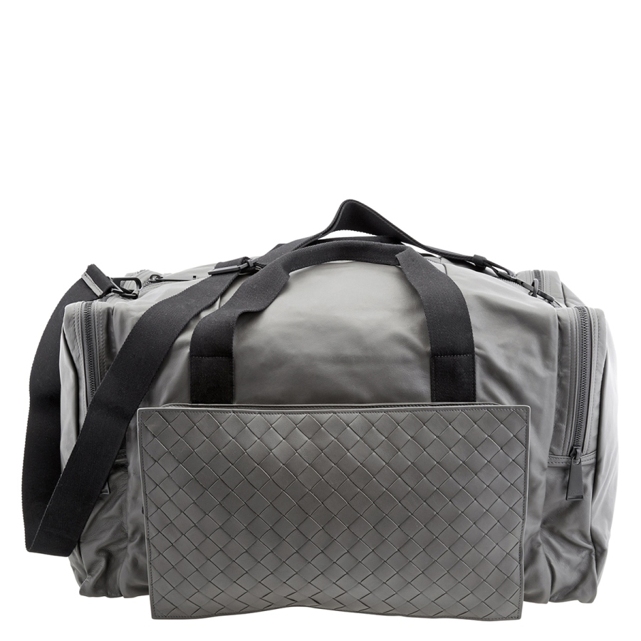 Bottega Veneta Mens Leather Duffle Bag In Grey
