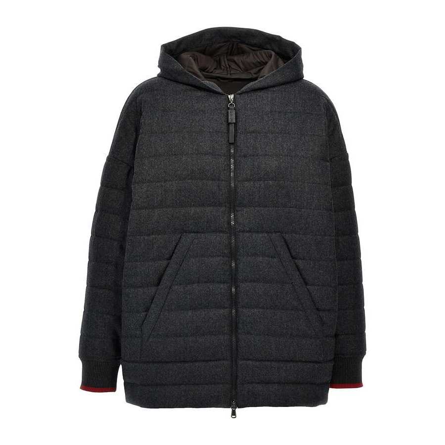 Brunello Cucinelli Dark Grey Wool Hooded Jacket