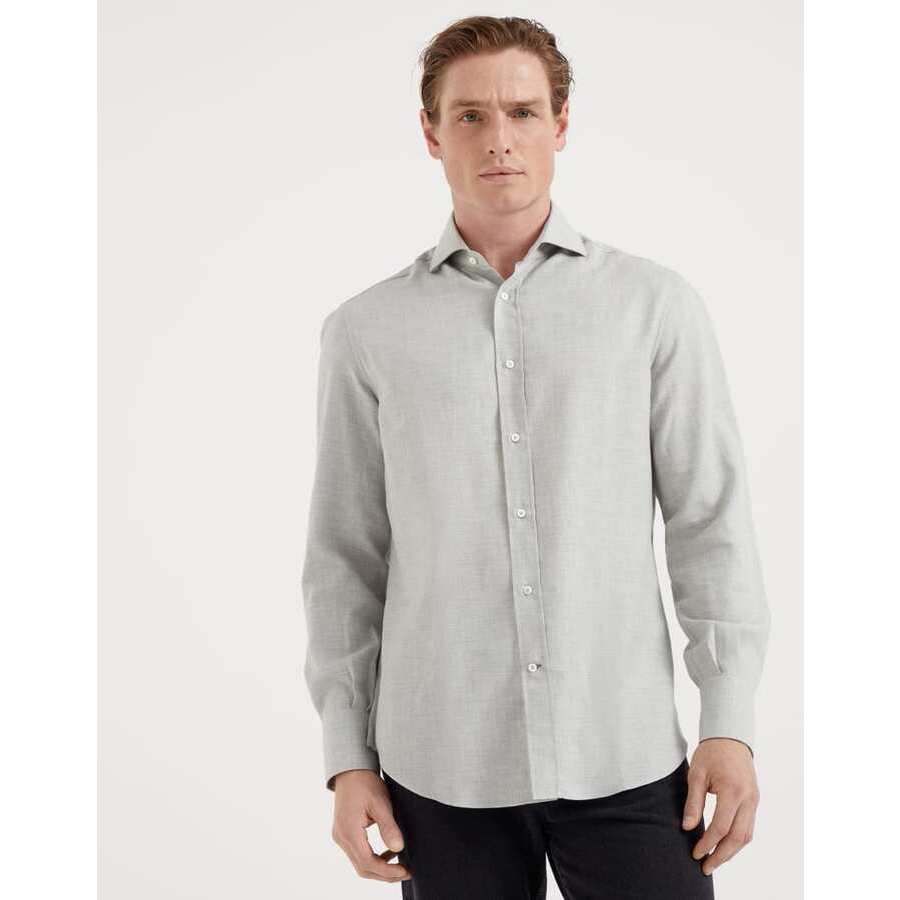 Brunello Cucinelli Mens Grey Cotton Wool Blend Shirt