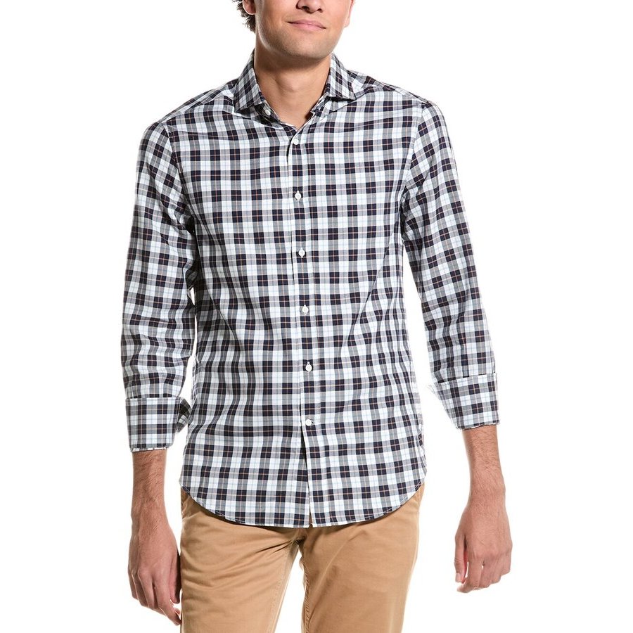 Brunello Cucinelli Mens Plaid Button-Up Shirt Blue