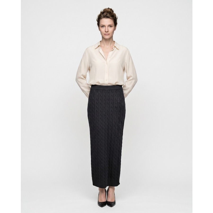 Brunello Cucinelli Women's Black Cable Knit Skirt