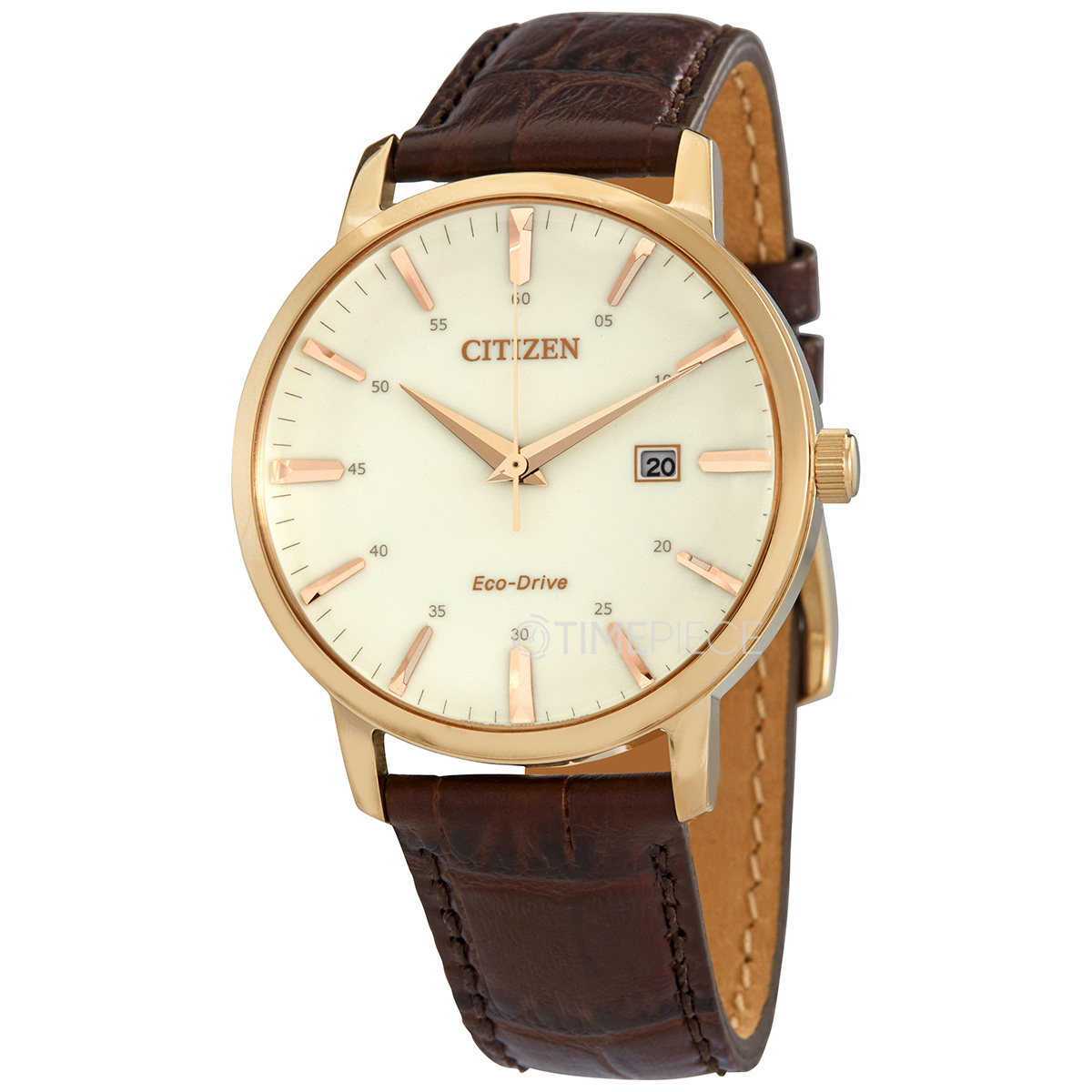 Citizen Eco-Drive Gold Dial Brown Leather Mens Watch BM7463-12A