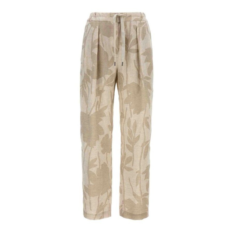 Brunello Cucinelli Wonaturale Linen Relaxed Floral Trousers