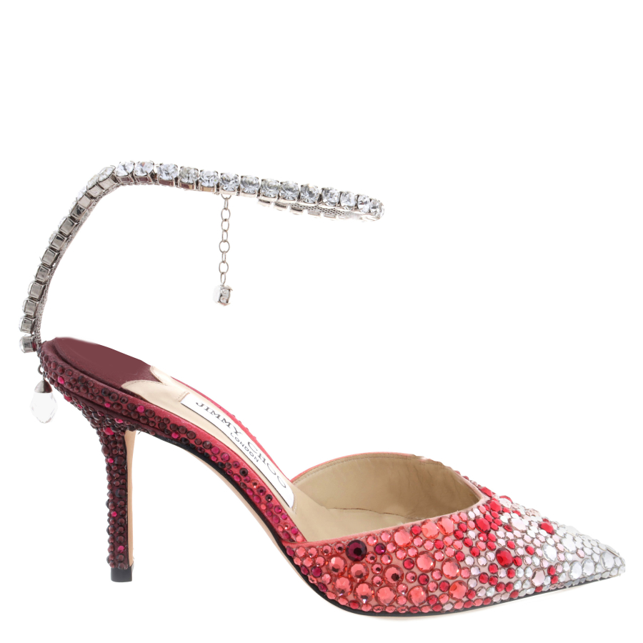 Jimmy Choo Womens Saeda 85mm Silver/Red Pump Heels