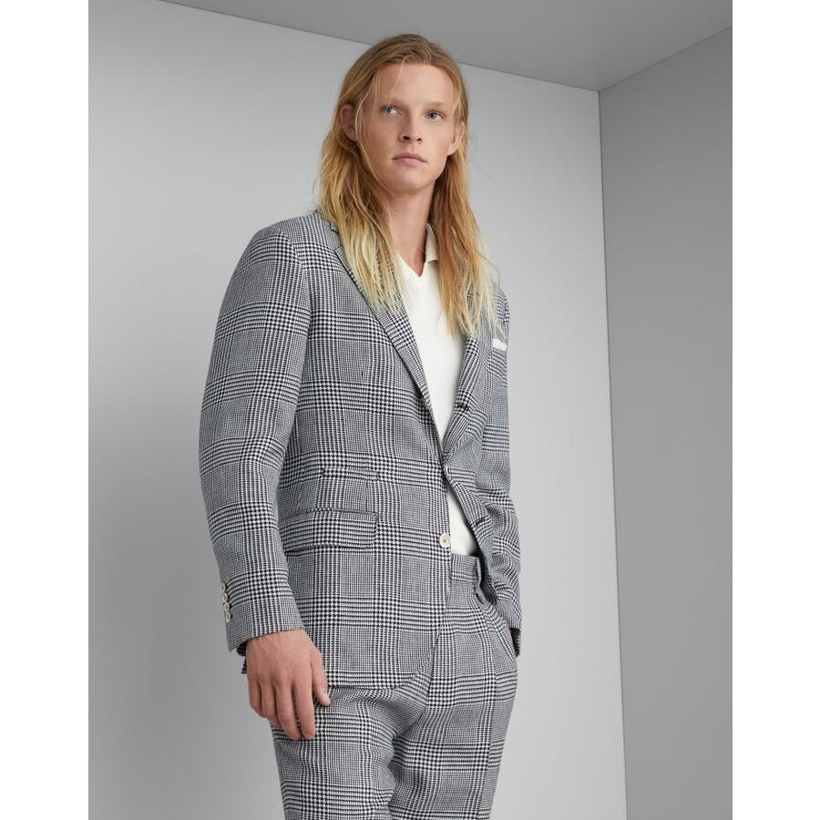 Brunello Cucinelli Black Wool Silk Checked Blazer