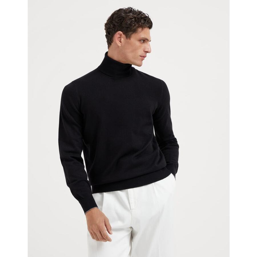 Brunello Cucinelli Mens Black Wool Turtleneck Sweater