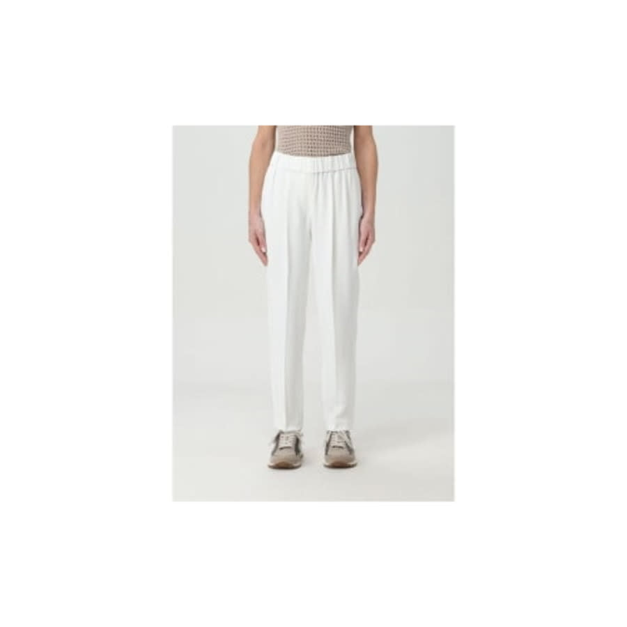 Brunello Cucinelli Acetate-Silk Pleated Trousers — White