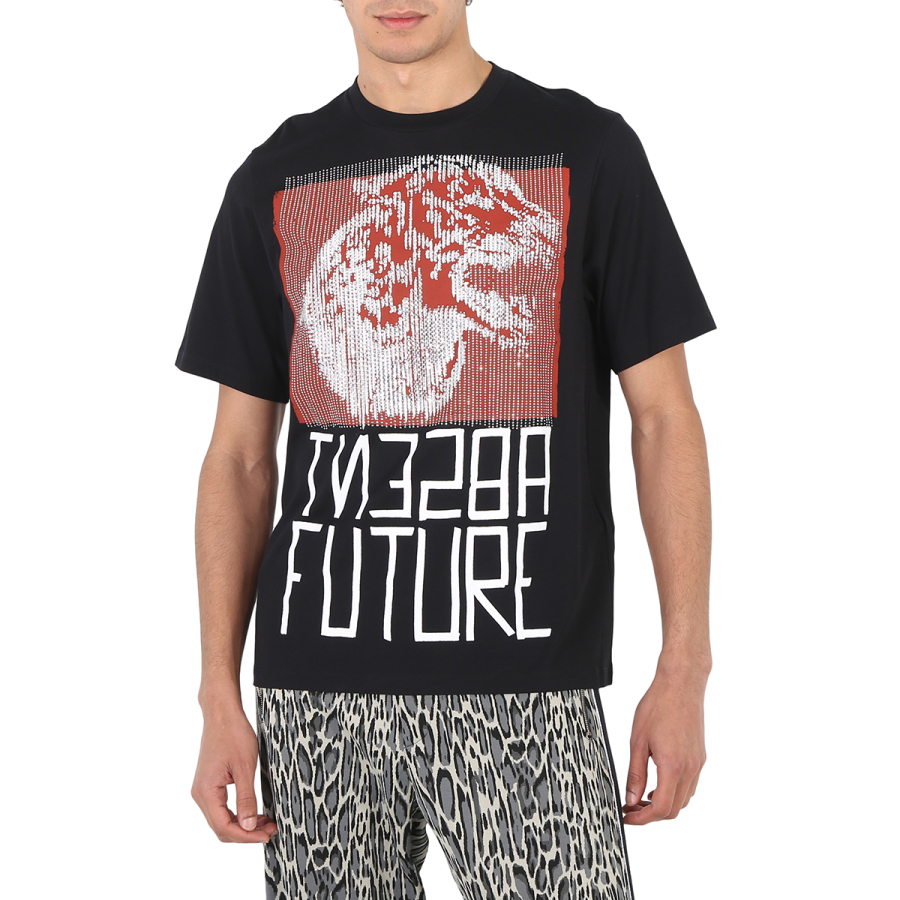 Roberto Cavalli Mens Regular Fit Black Cotton Graphic T-Shirt