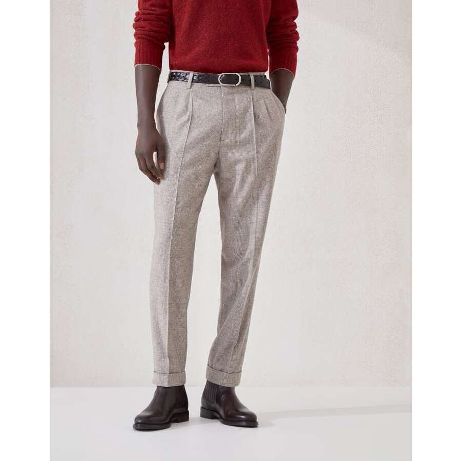 Brunello Cucinelli Men's Bark Wool Silk Pleated Trousers