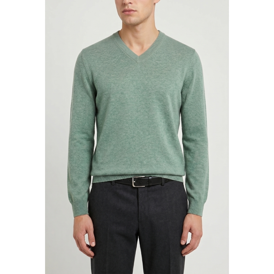 Brunello Cucinelli Wool V-Neck Sweater — Green