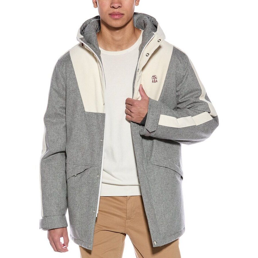 Brunello Cucinelli Mens Light Grey Hooded Jacket