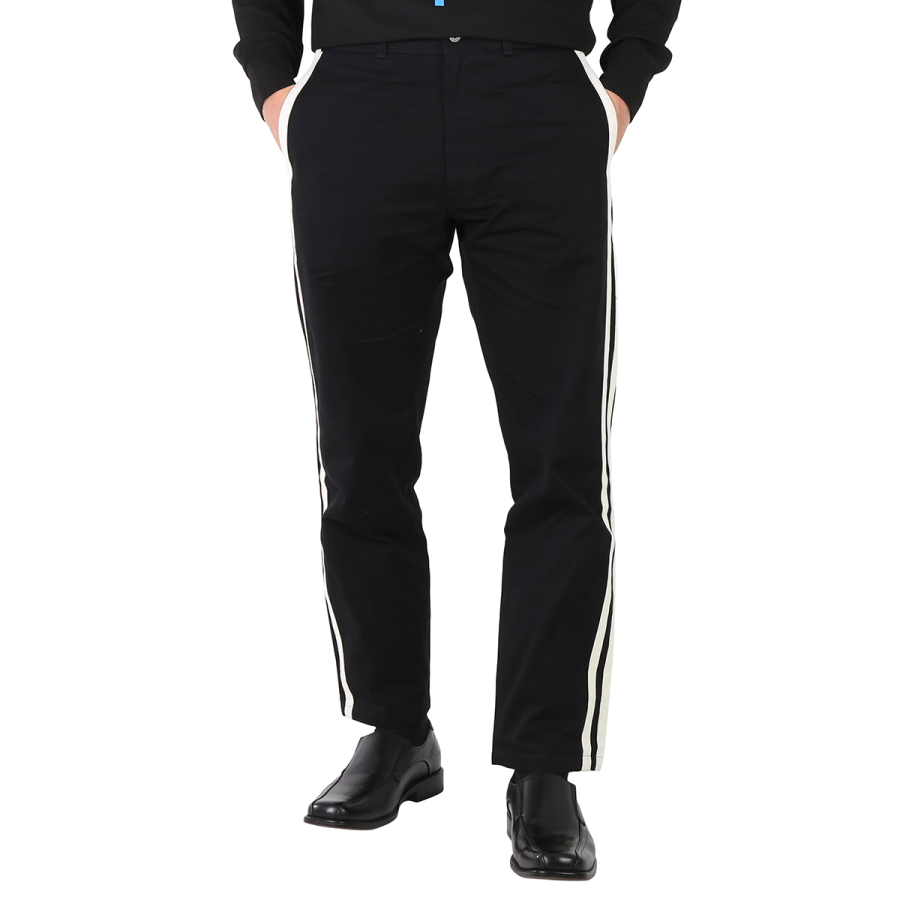 Roberto Cavalli Black Straight Leg Striped Cotton Trousers