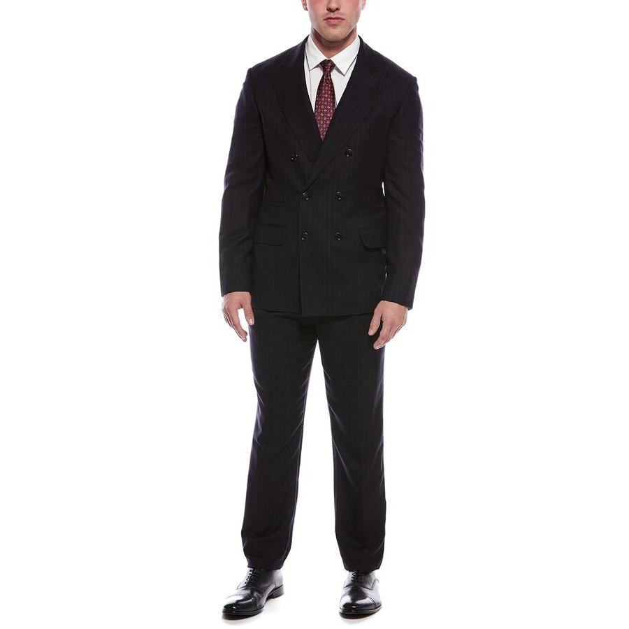 Brunello Cucinelli Navy Double-Breasted Pinstripe Suit