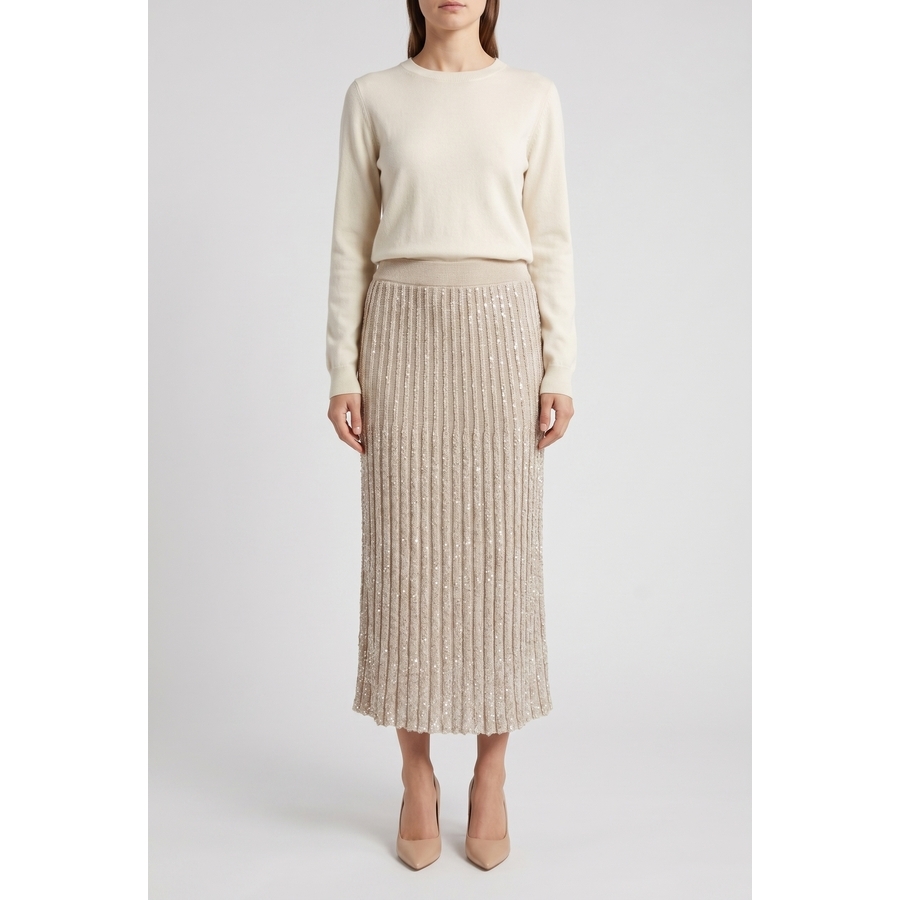 Brunello Cucinelli Wolight Beige Pleated Skirt