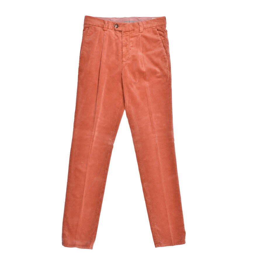 Brunello Cucinelli Pleated Corduroy Trousers — Orange