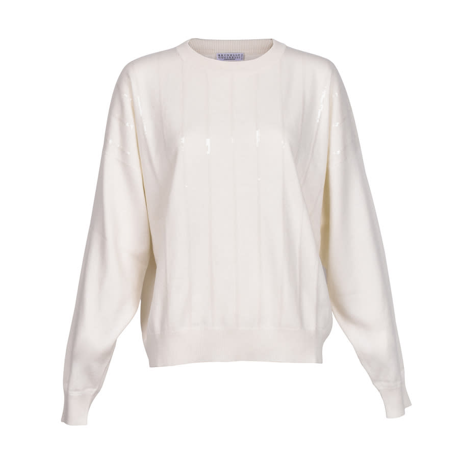 Brunello Cucinelli White Cashmere Sequin Sweater