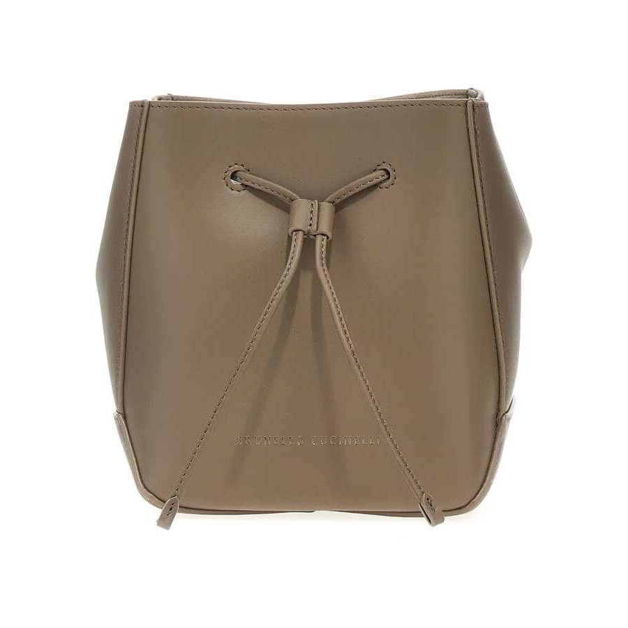 Brunello Cucinelli Womens Ice Leather Drawstring Bucket Bag