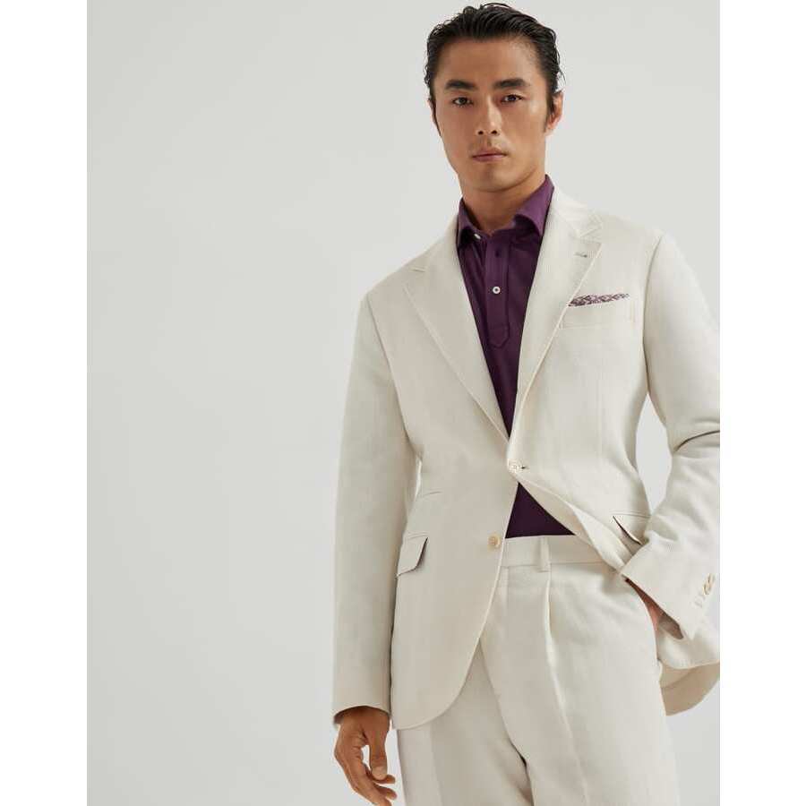 Brunello Cucinelli Men's English White Cotton Linen Blazer