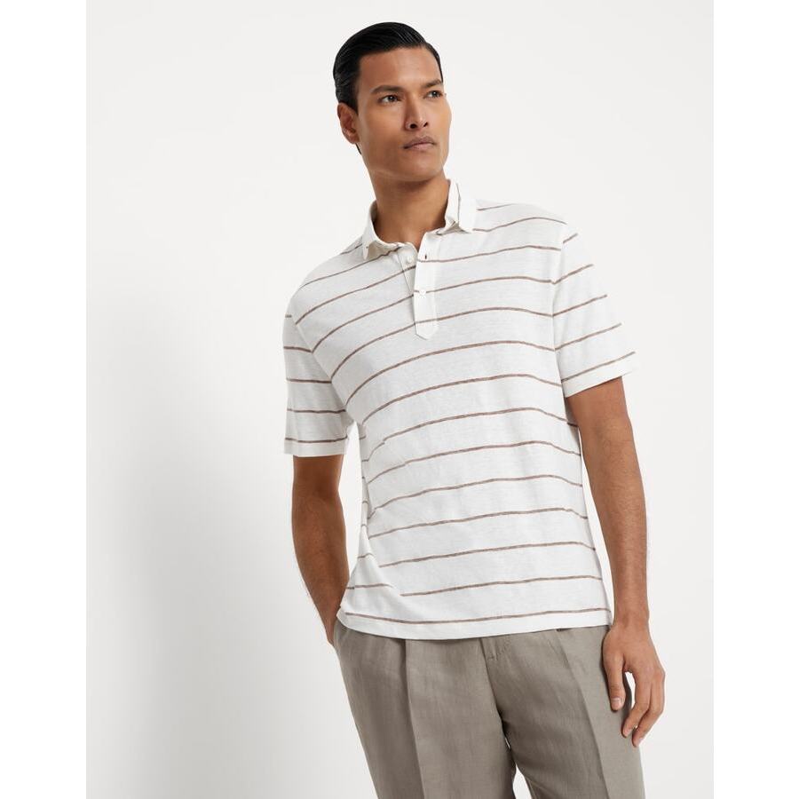 Brunello Cucinelli Men's Panama Cigar Striped Linen Cotton Shirt