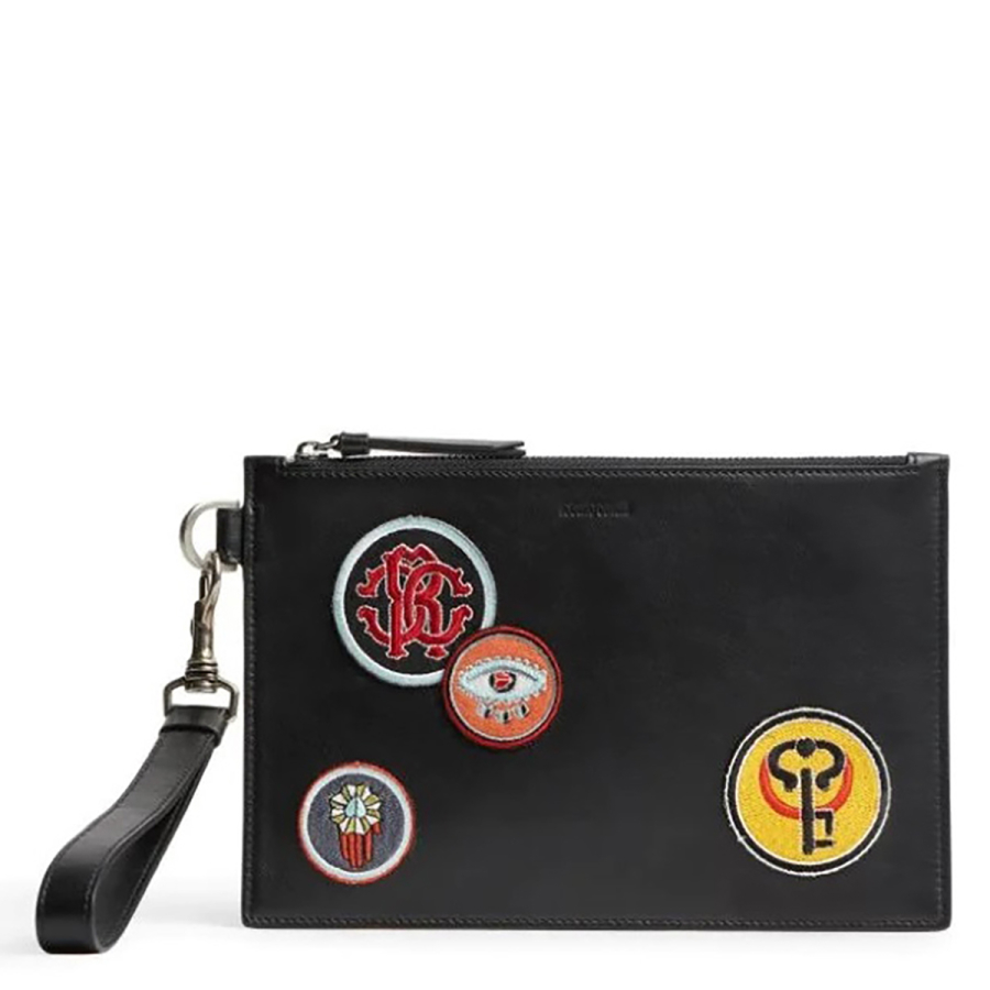 Roberto Cavalli Black Patch Zip Pouch