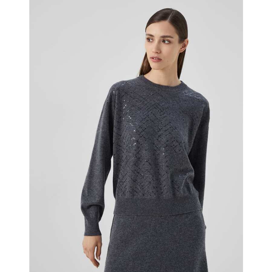 Brunello Cucinelli Womens Lead Wool Silk Blend Sweater
